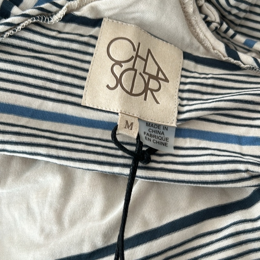 Chaser Ruffle Stripe V Neck Tank Top Medium Cream Blue - Picture 6 of 8